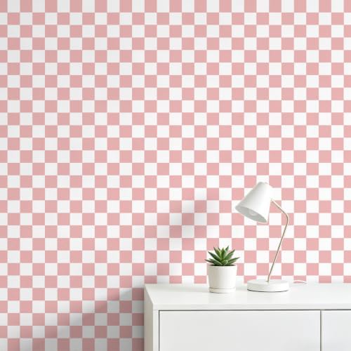 Pink and White Contact Paper Mosaic Checkered Peel and Stick Wallpaper - Image 6