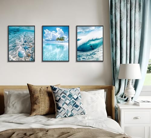 JWDXNOOK 3pcs Blue Ocean Canvas Prints Wall Art 12x16 inches - Image 3