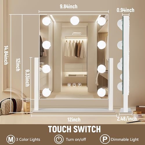 Ratsamee Rechargeable Vanity Mirror, 8000mAh 12"×14" Makeup Mirror - Image 3