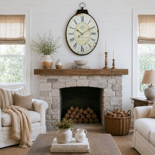 29 Inch Vintage Oval Wall Clock, Silent Non-Ticking Battery Operated Wall Clocks - Image 4