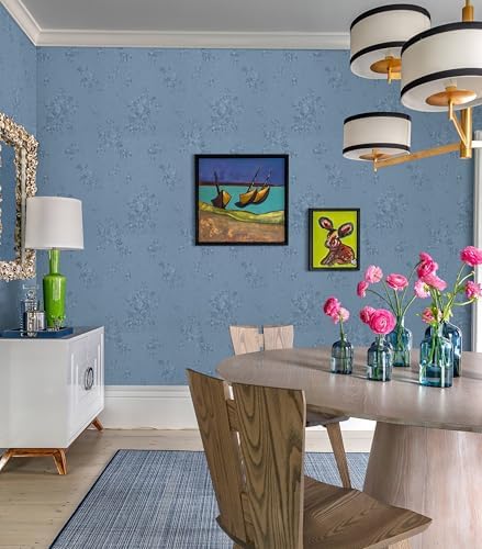 Erfoni Grey Blue Floral Embossed Wallpaper - Image 5