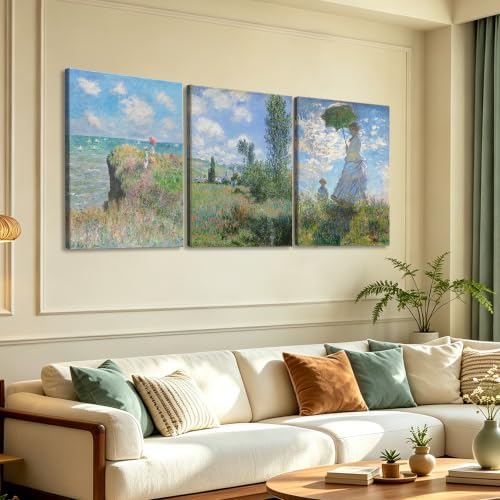 OKEXCKK Woman with a Parasol by Claude Monet Canvas Wall Art, Oil Painting by OKEXCKK