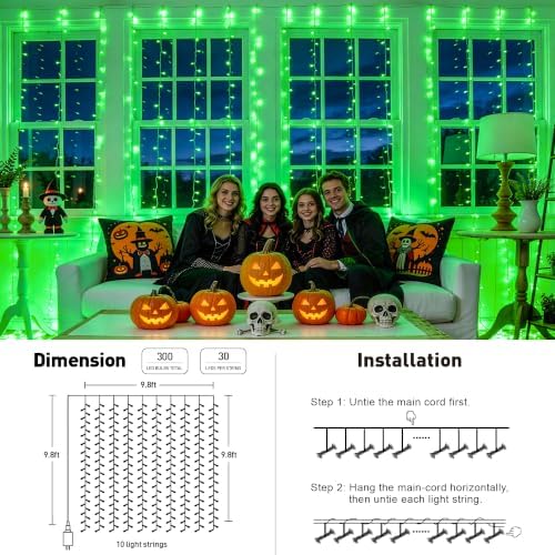 JMEXSUSS 300 LED Green Curtain Lights - Image 5