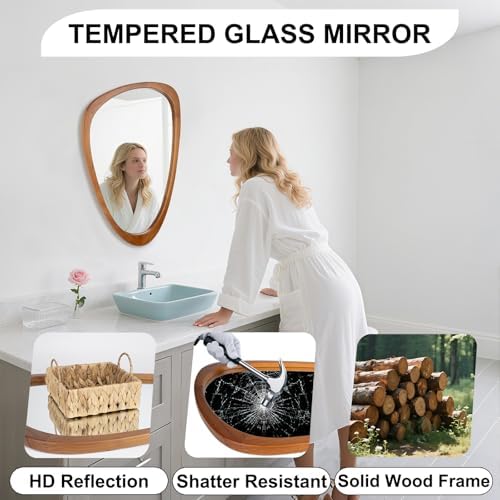 BOMINICA Asymmetrical Mirror 19x30 Inch Irregular Wooden Framed Wall Mirror - Image 4