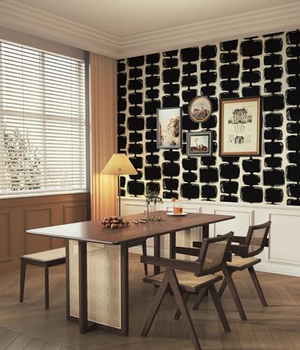 Safiyya Peel and Stick Wallpaper Black and Cream White Contact Paper Mid - Image 3