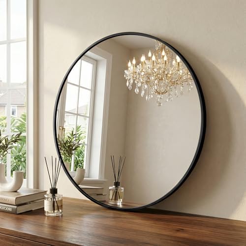 36 Inch Black Round Bathroom Wall Mirror, Round Mirrors - Image 2
