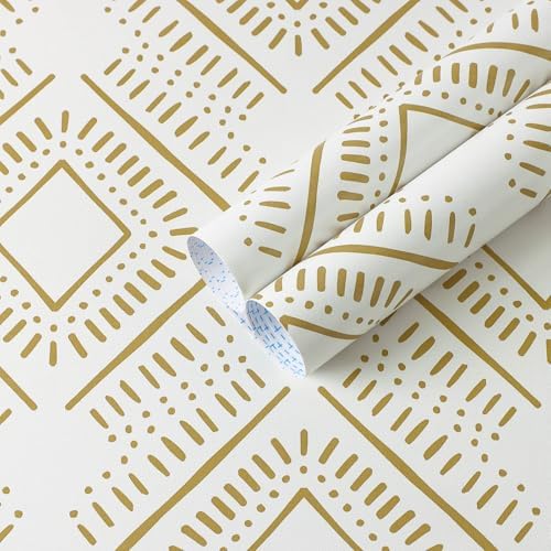 Heroad Peel and Stick Wallpaper Boho Wallpaper Beige Orange Geometric Striped by HeroadBrand