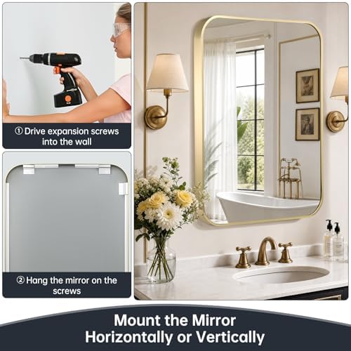 Gold Bathroom Mirror for Over Sink, Modern Decorative Vanity Mirror for Living - Image 5