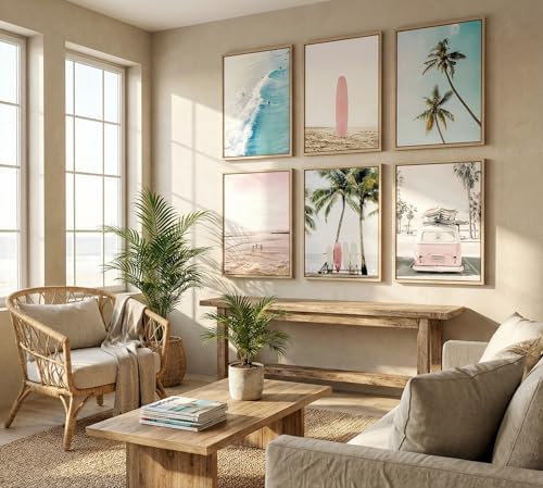 KYSNGMT Pink Coastal Wall Art Canvas Poster Prints Set of 6 - Image 5