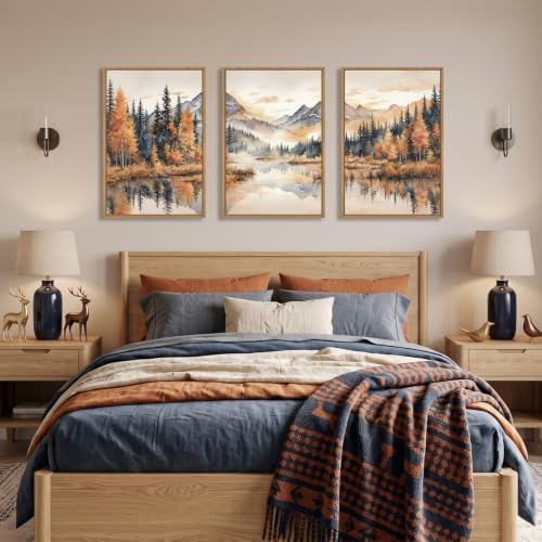LHIUEM Large Neutral Mountain Framed Canvas Wall Art, Nature Foggy Forest Wall - Image 4