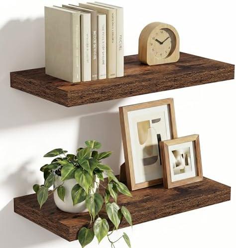 Vivelove 10 in Deep Floating Shelves 16” Set of 2, Rustic Brown by VIVELOVE