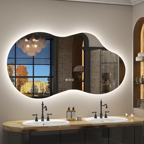 60x32 Inch Irregular Cloud LED Bathroom Mirror by CHARMOR