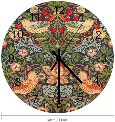 William Morris Wall Clock 12 Inch Silent Non Ticking Clock Wooden, Vintage - Image 2