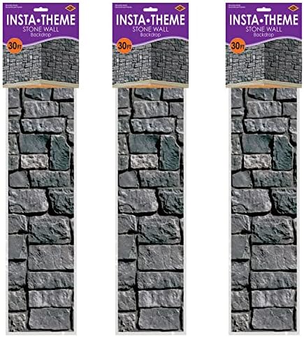 Beistle Stone Wall Backdrop 3-Count – Extra Large 4' x 30' Plastic Medieval - Image 3