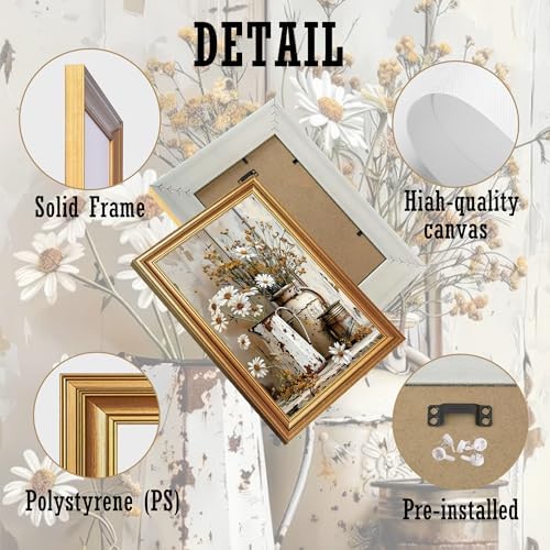 EJPFOGV Rustic Farmhouse Daisy Floral Framed Canvas Wall Art 8x10 inches - Image 6