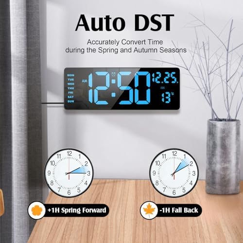 16.5" Digital Wall Clock, 6-Color Dimmable Night Light - Image 5