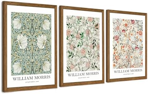 William Morris Classic Wall Art Green Pink And White Floral Picture 16x24in by InspiredHuesCanvasWallArt