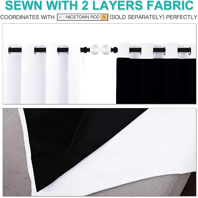 NICETOWN 100% Blackout Curtains 54 inches Long, Double-Deck Completely Blackout - Image 5