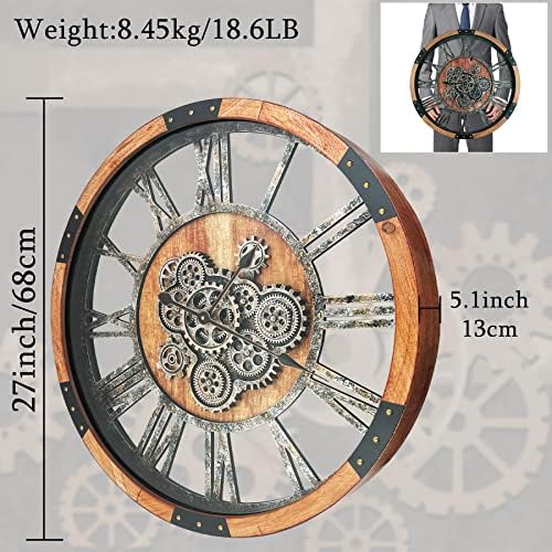 27 Inch Moving Gear Wall Clock, Oversized Wall Clocks, Clock Living Room Decor - Image 2
