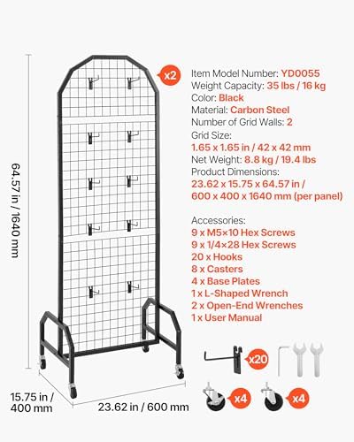 VEVOR 2 Packs Grid Wall Panels, 1.9 x 5.4 ft Wire Grid Panels Display Rack - Image 7