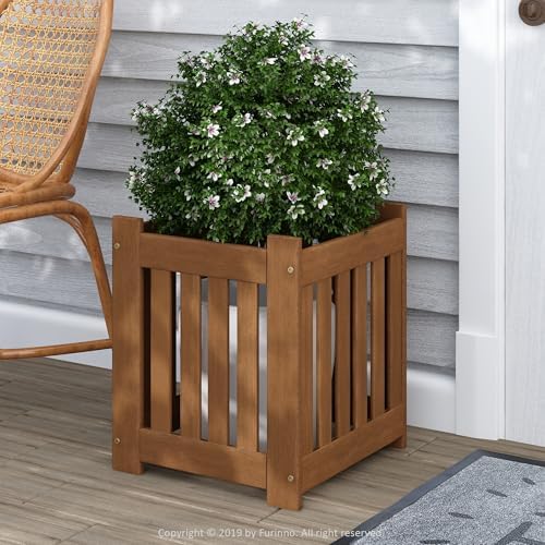 Furinno TIOMAN Planter Box, Hardwood Flower Box, Cube Garden Box, in Teak Oil by Furinno-FitsYourSpaceFitsYourBudget