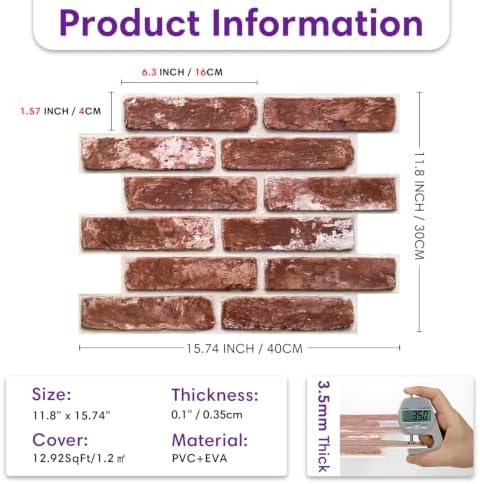 3D Peel and Stick Faux Brick Wall Panels 15.7" x 11.8" 10-Pack - Image 6