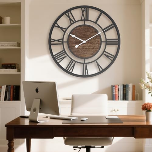 Pytha Sight 20 Inch Walnut Roman Numerals Large Wall Clocks - Image 5