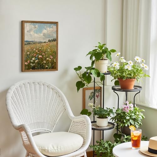 AVECCO Vintage Rustic Wildflower Field Wall Art Canvas Framed 12x16 inch - Image 3