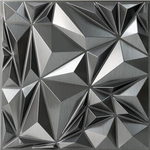 STICKGOO Diamond 3D Wall Panels, Brushed Silver, 19.7"x19.7" by STICKGOO