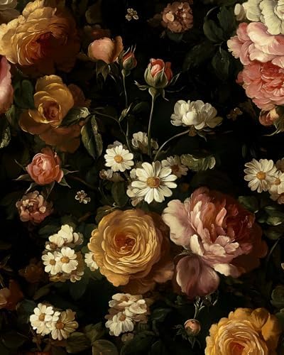BOKEBEVE Black Floral Wallpaper Peel and Stick Vintage Pink 17.5 x 393.5In by BOKEBEVE
