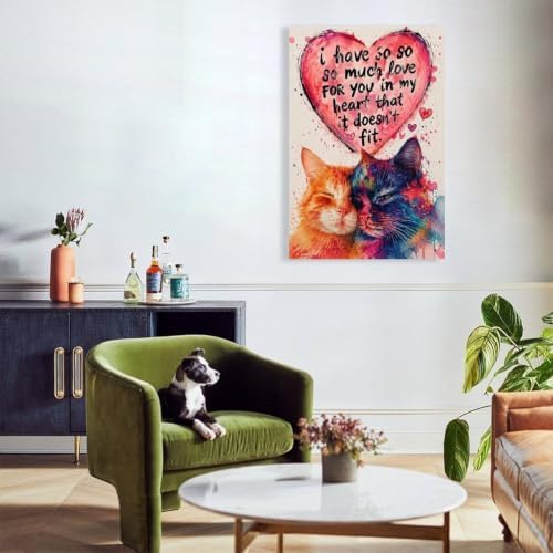 Colorful Cat Couple Love Poster Watercolor Cat Canvas Wall Art - Image 6