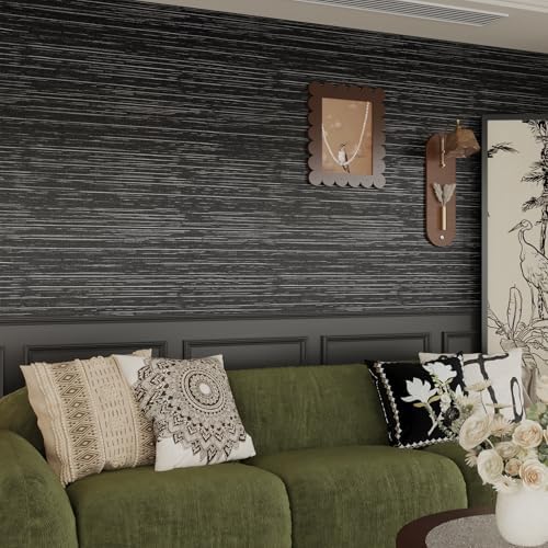 VEELIKE Black Grasscloth Peel and Stick Wallpaper Textured Black Grass Cloth - Image 5