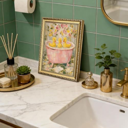 Gold Framed Vintage Duck Wall Art, Cute Duck Bathtub Print - Image 2