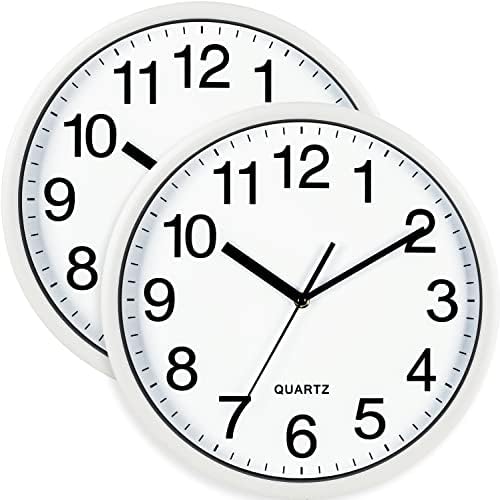 Bernhard Products White Wall Clocks Large 13 Inch, Silent Non Ticking 2 Pack by BernhardProducts