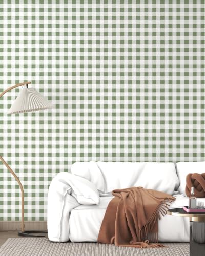 OSECAGE Green Peel and Stick Wallpaper Plaid Contact Paper 17.7"x78.8" - Image 7