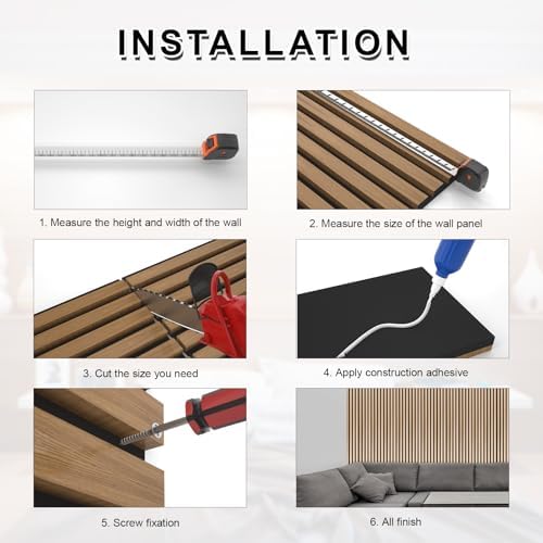 NeatiEase Wood Slat Wall Panels, 4-Piece 96" x 12.6", Soundproof Acoustic Wall - Image 6