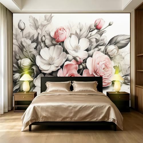Big Rose Blossoms Painting Style Landscape Mural Flowers Self Adhesive by SIDIANYA