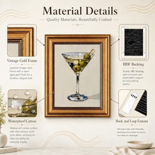 Gold Framed Wall Art, Vintage Martini Glass - Image 4