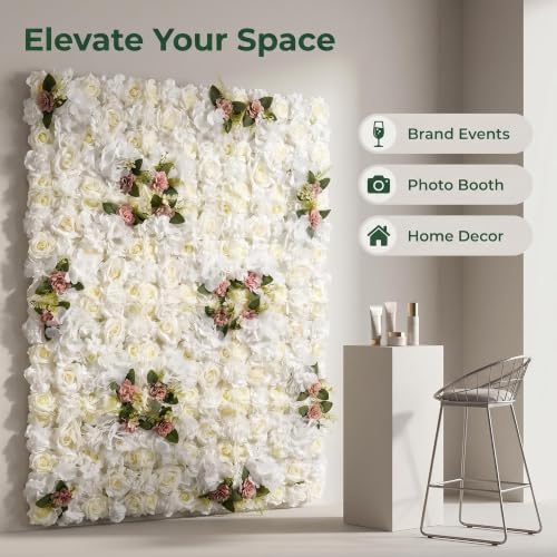 Flower Wall Backdrop, 12 Panels, 16.5x16.5 Inch, Ivory White - Image 6