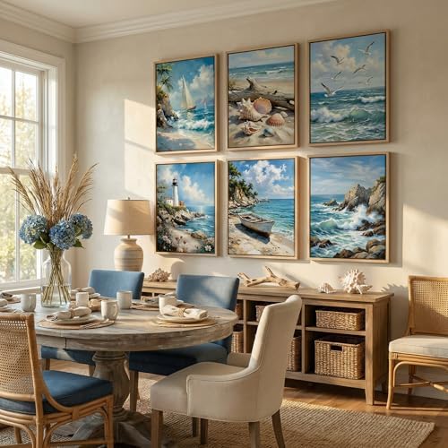 KYSNGMT Coastal Wall Art Set of 6 Beach Pictures Unframed - Image 4