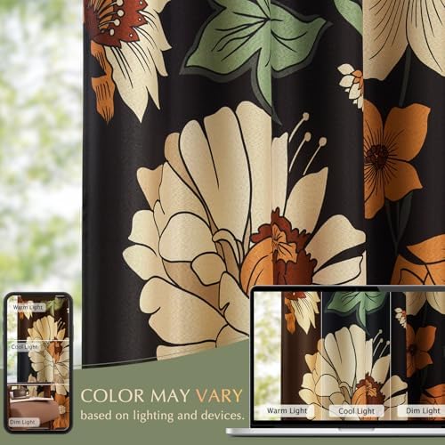 jinchan Black Boho Floral Blackout Curtains W100xL96 Grommet 1 Panel - Image 6