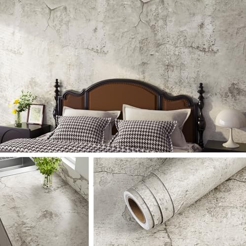 Livelynine 15.8x197 Limewash Wallpaper Peel and Stick Textured 3D Concrete by Livelynine