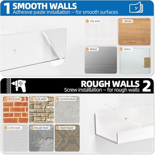 4 Pack Acrylic Shelves for Wall, 15 Inch White Adhesive Floating Shelf - Image 4