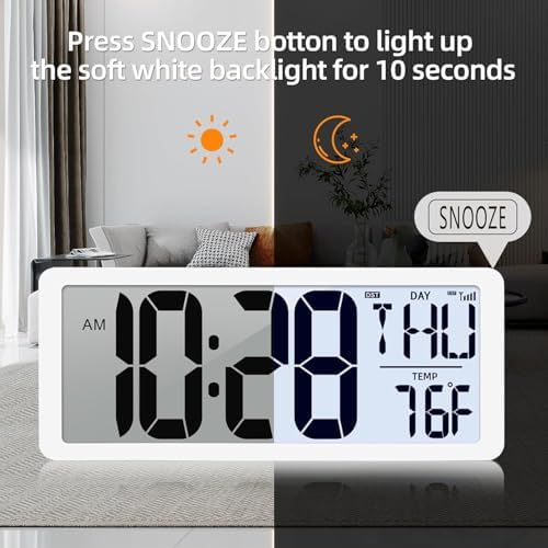 Atomic Clock with Backlight 15.0" Digital Wall Clock Battery Operated Atomic - Image 2