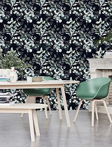 HAOKHOME Black Peel and Stick Wallpaper Bathroom Moody Green Botanical - Image 2
