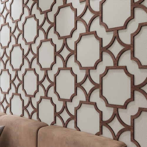Decorative Modular Fretwork 3D Wall Panels, Star Lattice Walnut by Unknown