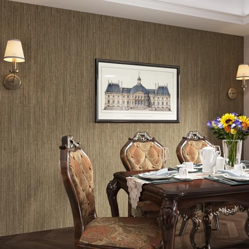 VaryStyle 15.7"x393" Tan Brown/Gold Grasscloth Peel and Stick Wallpaper Vintage - Image 7