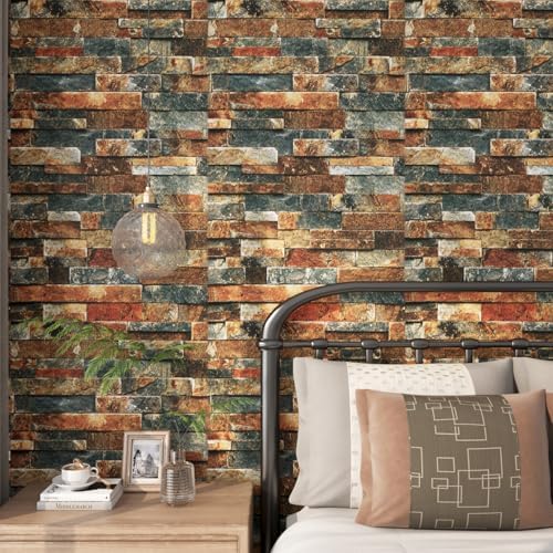 FunStick Vintage Faux Brick Wallpaper Peel and Stick 3D Textured Squares Brown - Image 3