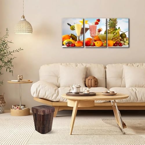 Pacimo Canvas Art Wall Decor 3 Pieces Summer Fruits Milkshake Smoothie on Table - Image 3