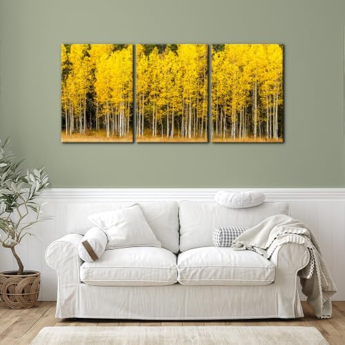 Pacimo Fall Landscape Canvas Wall Art Yellow Aspen Trees and Green Pine Trees - Image 2